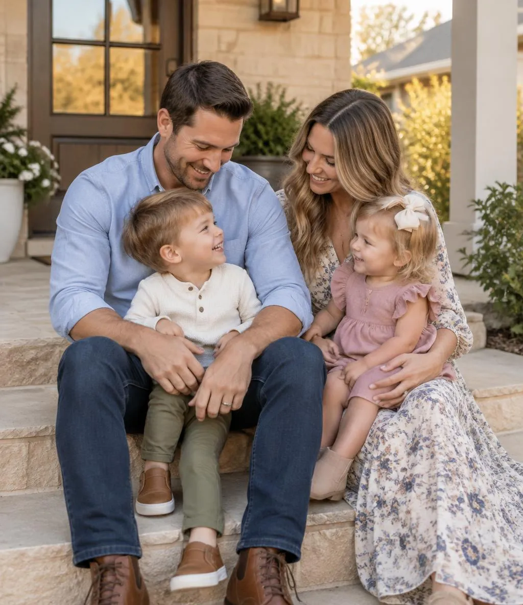 Parents enjoying a quiet moment with their young children at home